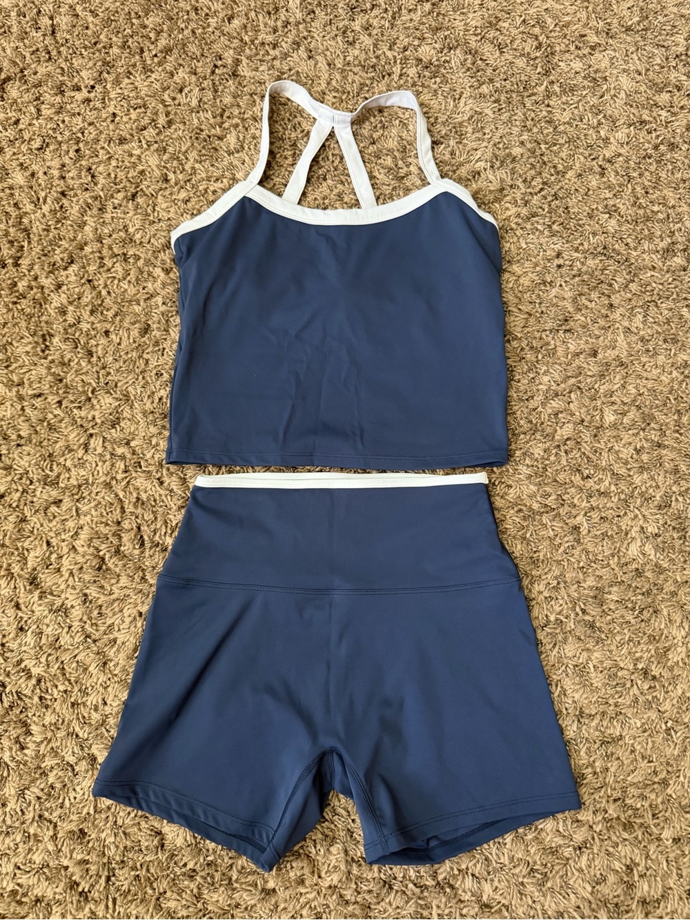 Navy Blue Athletic Tank and Shorts Set - White Trim